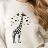 Colorful Giraffe Silhouette with Love Hearts A large, multi-colored giraffe with heart symbols on its body.