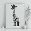 A high-resolution graphic illustration of a giraffe in a neutral background.