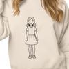 Young Girl Illustration Design A young girl in a casual outfit standing alone in front of a plain background.