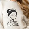 A royalty-inspired illustration of a young female in a princess costume, suitable for various digital designs.