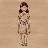A simple line drawing of a young female figure in profile.