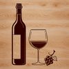 Free Glass and Wine Vector Art A wine bottle with a glass in the foreground, set against a simple white background.
