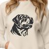 A Rottweiler's head, detailed in vector format for clip art design.