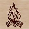 A burning camp fire with flames licking at the air, suitable for outdoor activities.