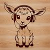 White Goat in Farm Setting A white goat wearing headphones on its head in a farm setting.