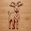 A graphic illustration of a goat in a farm setting, suitable for use as clip art.