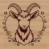 A stylized illustration of a goat with hearts surrounding it.