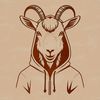 A stylized illustration of a goat wearing a hood, suitable for use in graphic design and digital art projects.
