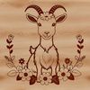 A cartoon goat in a floral setting.