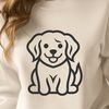 A simple line drawing of a sitting Golden Retriever.