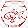 Colorful Aquarium Friend A colorful goldfish swimming in a water-filled bowl on a white background.