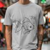 Colorful Aquarium Friend SVG File An illustration of a goldfish in a transparent blue background.