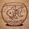 Swimming Gold Fish Silhouette A gold-colored fish swimming in water, commonly kept as a pet.