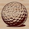 A simple outline illustration of a golf ball with a tee on the green.