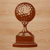 A 2D illustration of a golf trophy featuring a stylized golf ball and club.