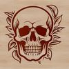 Illustrated gothic witchcraft design featuring ornate details and a central skull motif.