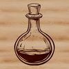 Illustration of a mystical potion bottle surrounded by magical symbols in a gothic style