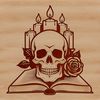 Mystical Ornate Skull Artwork A stylized skull surrounded by ornate details, set against a dark background with a hint of mystical ambiance.