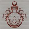 A gothic-style illustration of a witch's potion bottle with ornate details.