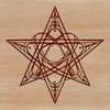 A stylized illustration of a witch's altar featuring a pentagram symbol surrounded by mystical elements.