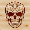 Mystical Skull Design A gothic illustration of a witch's skull surrounded by mystical symbols.
