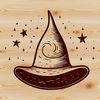 Witchcraft Icon in Dark Gothic Style Illustrated witch with pointed hat and broomstick in a gothic atmosphere, perfect for Halloween decorations.