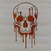 Drop Dead Gorgeous Skull Design A stylized illustration of a skull with drips or drops of liquid surrounding it.