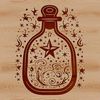 A gothic-inspired illustration of a potion bottle surrounded by magical symbols, ideal for Halloween decorations.