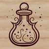 Mystical Potion Bottle Design An intricate design featuring a witchcraft theme with a focus on mysticism and ancient magic.