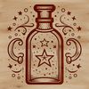 Witchcraft Potion Bottle Illustration A stylized illustration of a potion bottle with ornate details, surrounded by elements of witchcraft and magic.