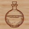 A dark-inked illustration of a witch's potion bottle with mystical symbols and decorations, representing magical practices.