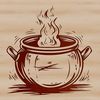 Illustrated witch casting magic with cauldron in a gothic setting.