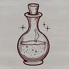 A witch's potion bottle surrounded by mystical symbols and candles, evoking the spirit of Halloween magic.