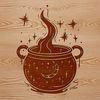 A mystical illustration of a cauldron surrounded by various magical tools and potions in a dark, gothic-inspired atmosphere.