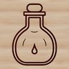 Dark Magic Potion Bottle Illustrative depiction of a witch's cauldron with a potion bottle on a dark background.