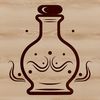 Illustrative witchcraft design featuring a potion bottle with mystical elements.