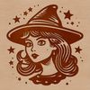Magic Witch SVG Design A stylized illustration of a witch's head with pointed hat and broomstick, suitable for Halloween decorations.