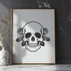 Gothic Illustration of a Detailed Skull A detailed Gothic-style skull illustration with intricate design elements.