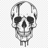 Spooky Skull Design with Dripping Effect A graphic representation of a skull with dripping effect in a dark, Halloween-inspired design format.