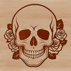 SVG Clip Art Design - Skeleton with Rose A detailed illustration of a Gothic-style skull with a rose embedded in its forehead, created as a vector graphic.
