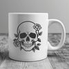 Stylized Skull Art with Intricate Details A stylized gothic skull design featuring intricate details and a prominent rose motif.