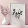 Beautiful Stylized Skull with Roses A stylized skull design with floral elements, suitable for Halloween decorations and designs.