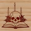 Gothic Decorative Skull Clip Art A decorative Gothic-style skull with intricate details and a rose placed on top, suitable for Halloween designs.