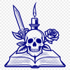 Beautiful Clip Art Gothic Style Skull Illustrative Gothic-style skull design with intricate details and a dagger in the mouth.