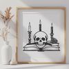 Decorative Skull SVG File A stylized Gothic skull surrounded by intricate details and ornate patterns.