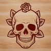 Elegant Skull Design with Floral Accents A detailed illustration of a skull adorned with a rose in a Gothic style, suitable for various cutting machines.
