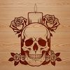 Rose Adorned Gothic Design SVG A stylized Gothic-style skull surrounded by a floral motif featuring a rose, suitable for various design projects.