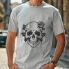 Gothic Skull Illustration with Ornate Details A stylized gothic skull illustration featuring intricate details and ornate decorations.