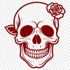 Dark Floral Skull Illustration A detailed illustration of a skull with floral elements in a dark, Gothic style.