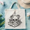 Gothic Skull Design Element A detailed vector illustration of a stylized Gothic-style skull surrounded by various design elements.